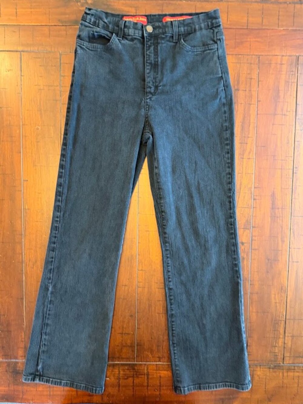 NYDJ Washed Black High Waisted Tummy Tuck Flare Bootcut Jeans Size 8
